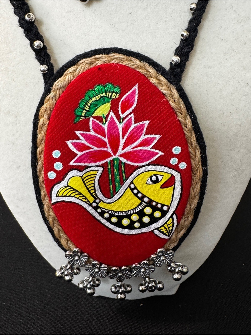 Handcrafted Red Lotus & Fish Necklace Set - Women Jewelry - Picture 3 of 5
